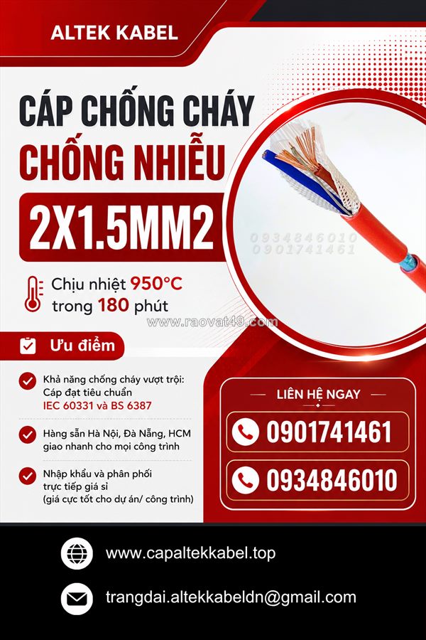Cáp chống cháy chống nhiễu 2x1.5 altek kabel sẵn hcm, đồng nai, bình dương
