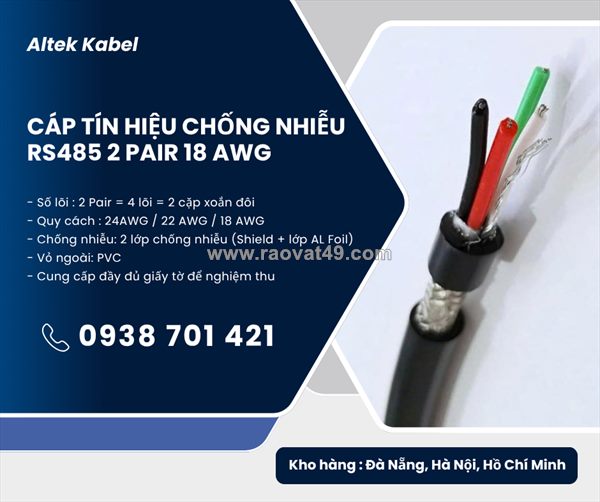 Cáp tín hiệu chống nhiễu rs485 2 pair awg phân phối hà nội, hải phòng, hải dương