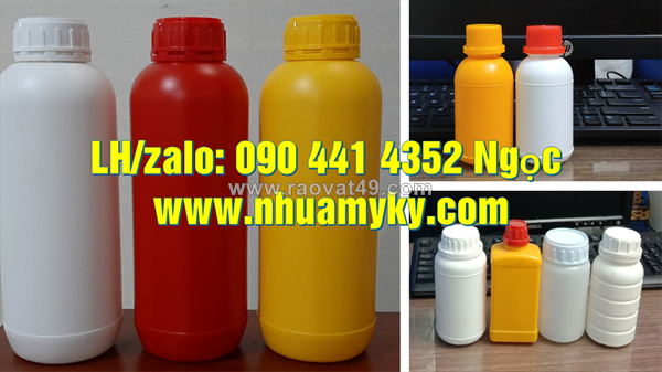 Chai thủy tinh 1 lít đựng mật ong, chai thủy tinh 0.5 lít đựng hcl, chai nhựa 250ml đựng chất sủi bọt