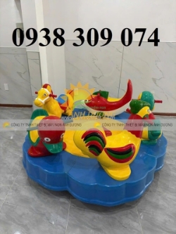 Đu quay mâm có ray cho trẻ mầm non, xích đu 3 con giống trẻ em