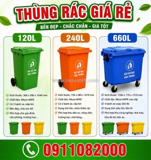 Giới thiệu nơi bán thùng rác giá rẻ, thùng rác 120l 240l 660l giá tốt- lh 0911082000