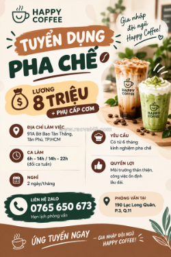 Happy coffee tuyển dụng pha chế