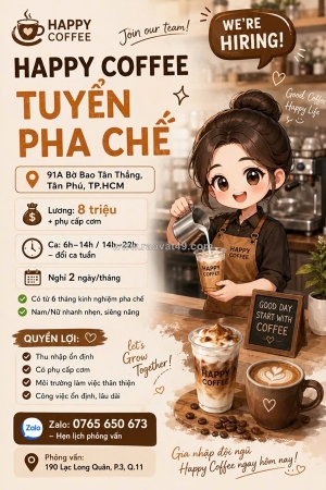 Happy coffee tuyển pha chế