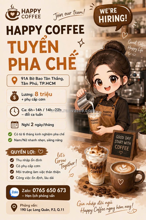 Happy coffee tuyển pha chế