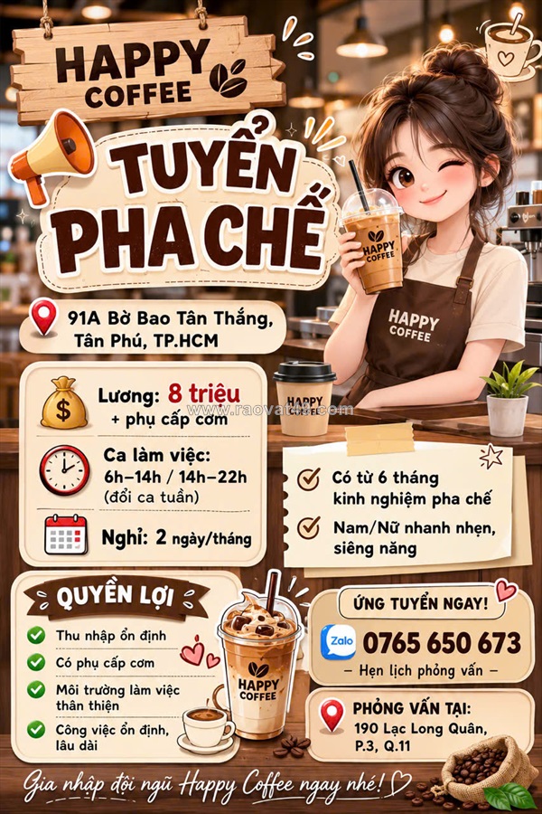 Happy coffee tuyển pha chế