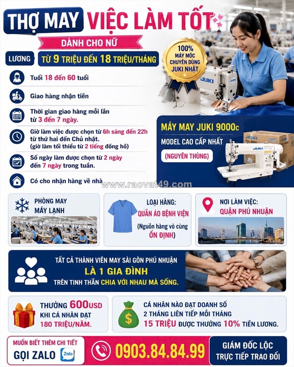 [không cần kn, có thưởng] thợ may quận phú nhuận