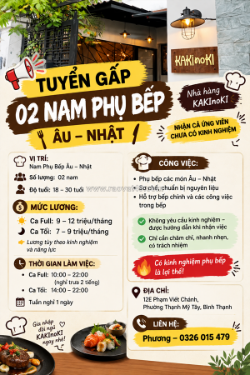 [ko cần kn] 2 phụ bếp âu nhật bình thạnh