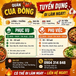 [làm ngay, bao ăn] phục vụ, phụ việc tân hưng