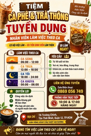 [làm ngay, ko cần kn] nhân viên phục vụ q12