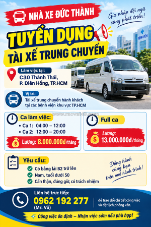 Nhà xe đức thành tuyển tài xế trung chuyển tp.hcm