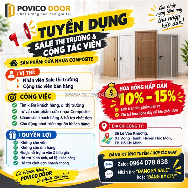 Povico door tuyển dụng – sale thị trường & cộng tác viên