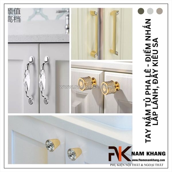 Tay nắm tủ pha lê – điểm nhấn lấp lánh cho không gian sáng tạo