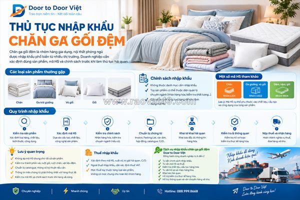 Thủ tục nhập khẩu chăn ga, gối, đệm