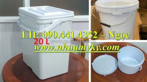 Thùng nhựa 20 lít đựng sơn nhám, thùng sơn nhựa 10 lít màu xanh dương, vỏ thùng sơn 6 lít màu đen