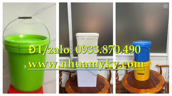 Thùng nhựa 20 lít vuông, xô nhựa 22 lít tròn đựng sơn các loại, thùng nhựa tròn 30 lít đựng sơn dính