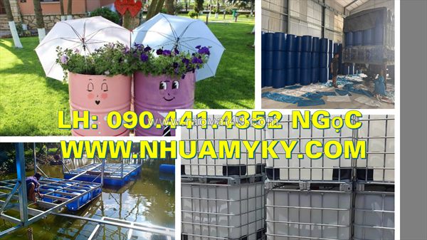 Thùng phuy nhựa 50 lít đựng thực phẩm, thùng phuy xanh 120 lít đựng dung môi, thùng phuy 220l làm phao bè