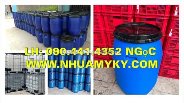 Thùng phuy nhựa 50 lít đựng thực phẩm, thùng phuy xanh 120 lít đựng dung môi, thùng phuy 220l làm phao bè