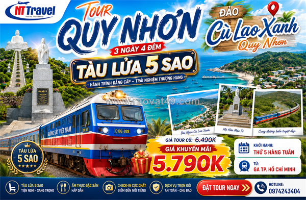 Tour quy nhơn 3 ngày 4 đêm tàu lửa 5 sao: khám phá cù lao xanh, kỳ co, eo gió