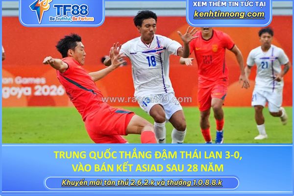 Trung quốc thắng đậm thái lan 3-0, vào bán kết asiad sau 28 năm