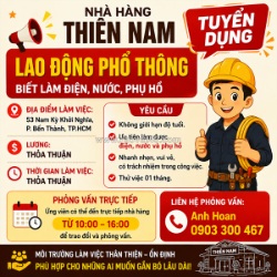 Tuyển lao động phổ thông [biết điện nước phụ hồ]