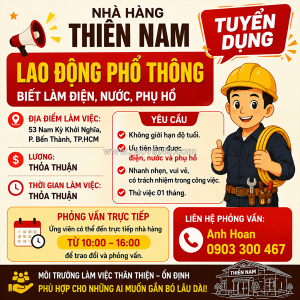 Tuyển lao động phổ thông [biết điện nước phụ hồ]