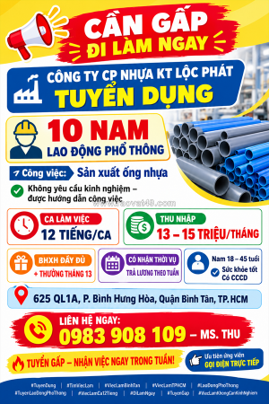 Tuyển lao động phổ thông bình tân