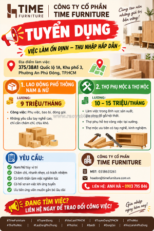 Tuyển lđpt, thợ phụ mộc, thợ mộc tp.hcm