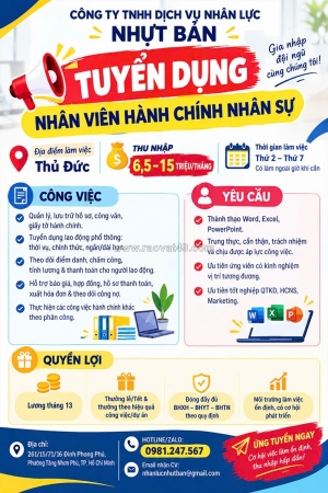 Tuyển nhân viên hành chính nhân sự p tăng nhơn phú