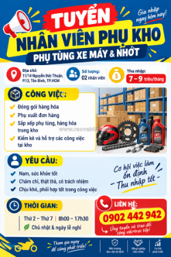 Tuyển nhân viên phụ kho – phụ tùng xe máy & nhớt
