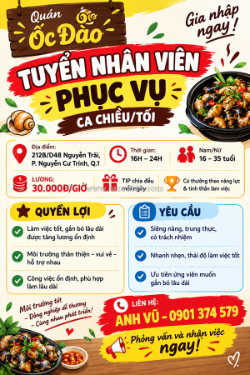 Tuyển nhân viên phục vụ – ca chiều/tối