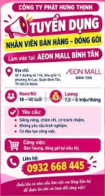 Tuyển nv bán hàng đóng gói aeon mall bình tân