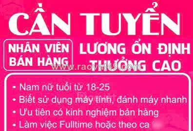 Tuyển nv bán hàng thời trang fulltime & partime ở tân phú