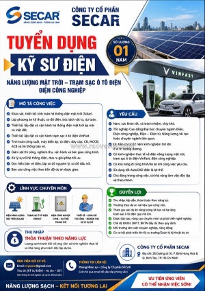 Tuyển nv kỹ thuật trạm sạc ô tô điện – điện cn