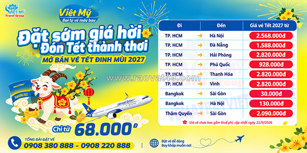 Vietravel airlines mở bán vé tết 2027