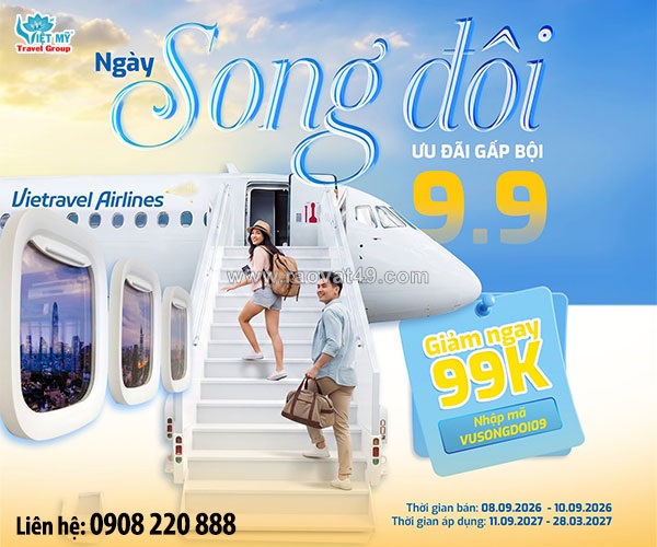Vietravel airlines ưu đãi ngày song đôi 9/9