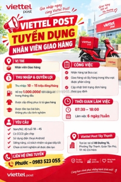 Viettel post tây thạnh tuyển nhân viên giao hàng