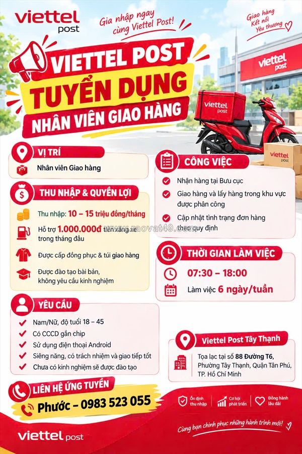Viettel post tây thạnh tuyển nhân viên giao hàng