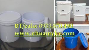 Vỏ thùng sơn 10 lít màu vàng, vỏ thùng sơn tròn 12 lít màu xanh, thùng sơn trơn 16 lít màu trắng