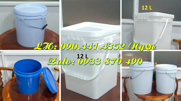 Vỏ thùng sơn 12 lít nhựa pp chính phẩm, thùng sơn đựng 16 lít, thùng sơn vuông 20 lít quai nhựa, quai sắt